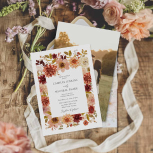 Boho Terracotta Floral Photo Wedding Invitation