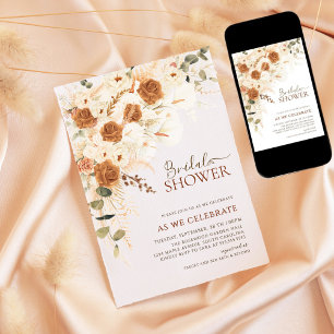 Boho Terracotta Floral QR Code Bridal Shower Invitation