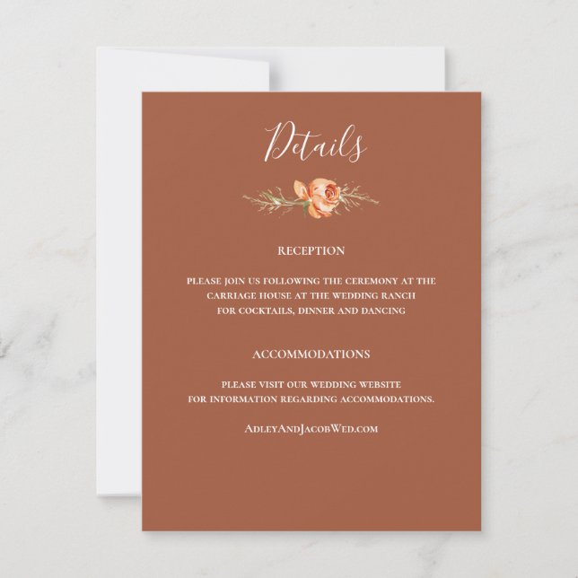 Boho Terracotta Floral Wedding Details Invitation (Front)