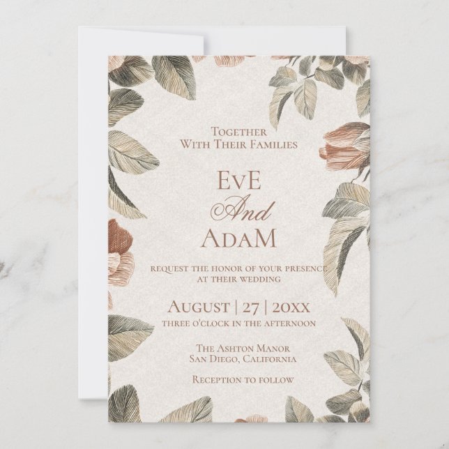 Boho Terracotta Floral Wedding Invitation (Devant)