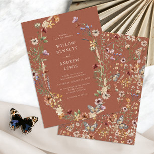 Boho Terracotta Floral Wedding Invitation