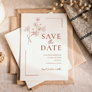 Boho Terracotta Floral Wedding Save the Date Magnetic Invitation