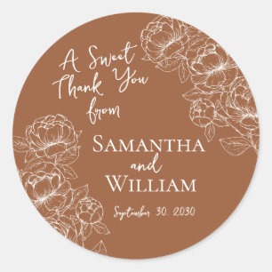 Boho Terracotta Floral Wedding Thank You Favour Classic Round Sticker