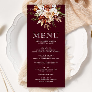 Boho Terracotta Floral Wildflower Burgundy Wedding Menu