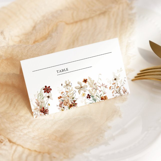 Boho Terracotta Floral Wildflower White Wedding Place Card (Creator Uploaded)