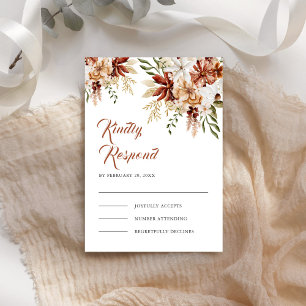 Boho Terracotta Floral Wildflower White Wedding RSVP Card
