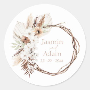 Boho Terracotta Floral Wreath Wedding Classic Round Sticker