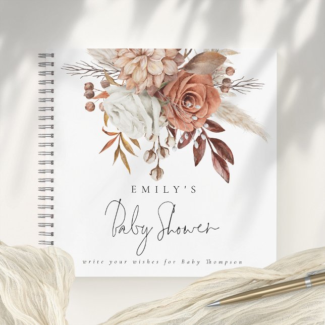 Boho Terracotta Florals Baby Shower Guest Book (Creator Uploaded)
