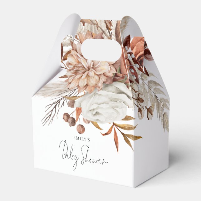 Boho Terracotta Florals Baby Shower Thanks Favor Box (Front Side)