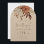 Boho Terracotta Florals QR Code Wedding Arch Invitation<br><div class="desc">Boho Terracotta Florals QR Code Wedding Arch Shape. Beautiful fall coloured flowers decorate the top edge. Add your QR code to your wedding website on the back so your guests can RSVP and see all the details online without the need for separate enclosures. An informal set typography in brown for...</div>