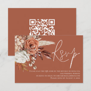 Boho Terracotta florals QR Code Wedding RSVP  Card