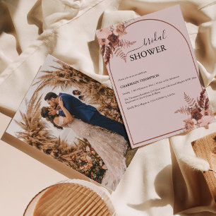 Boho Terracotta Grass Blush Pink Bridal Shower Invitation