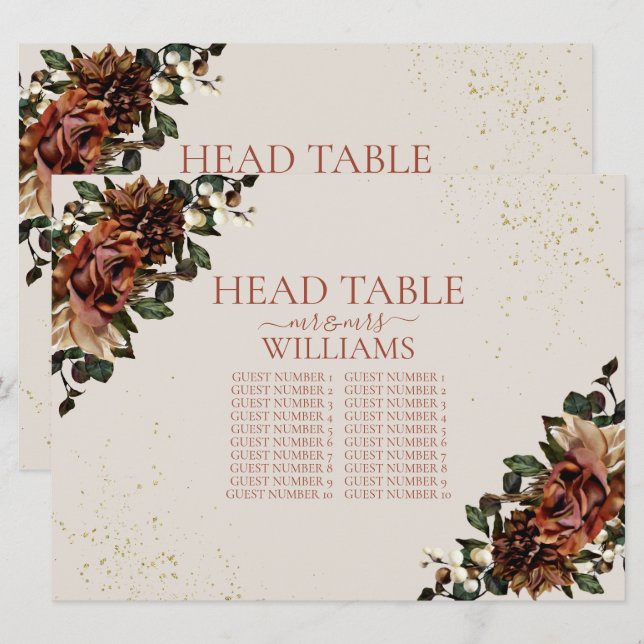 Boho Terracotta Greenery Floral Head Table Seating Invitation (Front/Back)