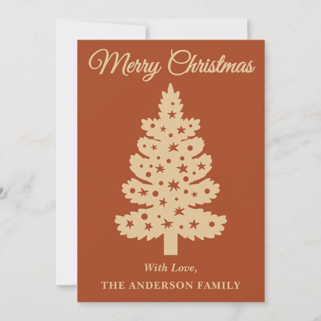 Boho terracotta Handwritten Script Christmas Tree Holiday Card (Front)