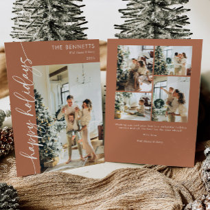 Boho Terracotta Happy Holidays Photo Holiday Card