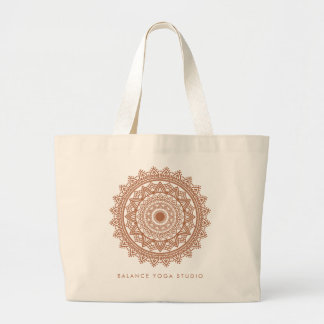 Boho Terracotta Mandala Custom Name Large Tote Bag