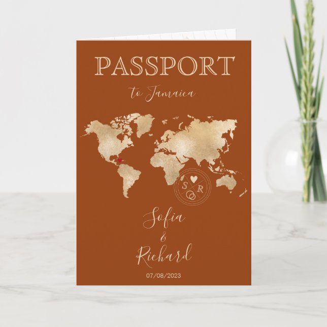Boho Terracotta Mariage Passeport Jamaïque Carte (Devant)