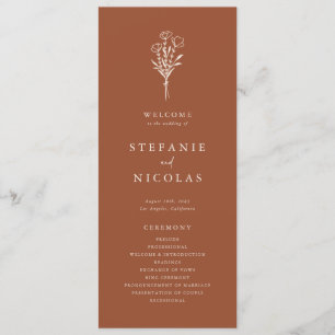 Boho Terracotta Minimalist Botanicals Wedding Program