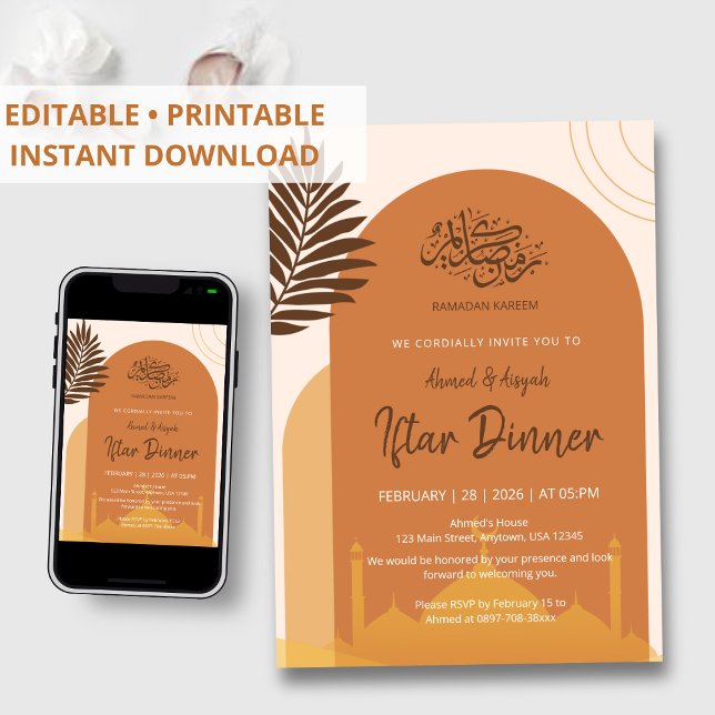 Boho Terracotta Minimalist Mosque Iftar Dinner Invitation (Creator Uploaded)