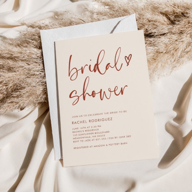 Boho Terracotta Minimalist Script Bridal Shower  Invitation (Creator Uploaded)