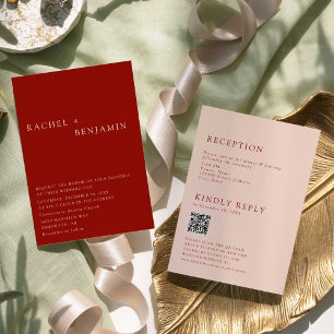 Boho Terracotta Minimalist Wedding 2 Sided QR Code Invitation