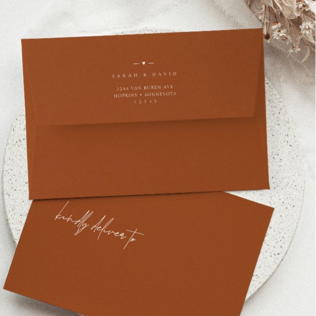 Boho Terracotta Modern A7 5x7 Wedding Invitation Envelope (Creator Uploaded)