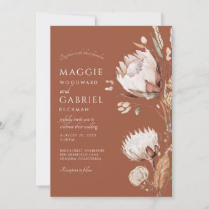 Boho Terracotta Neutral Floral Wedding Invitation