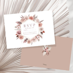 Boho Terracotta Neutral Floral Wreath Wedding RSVP Card