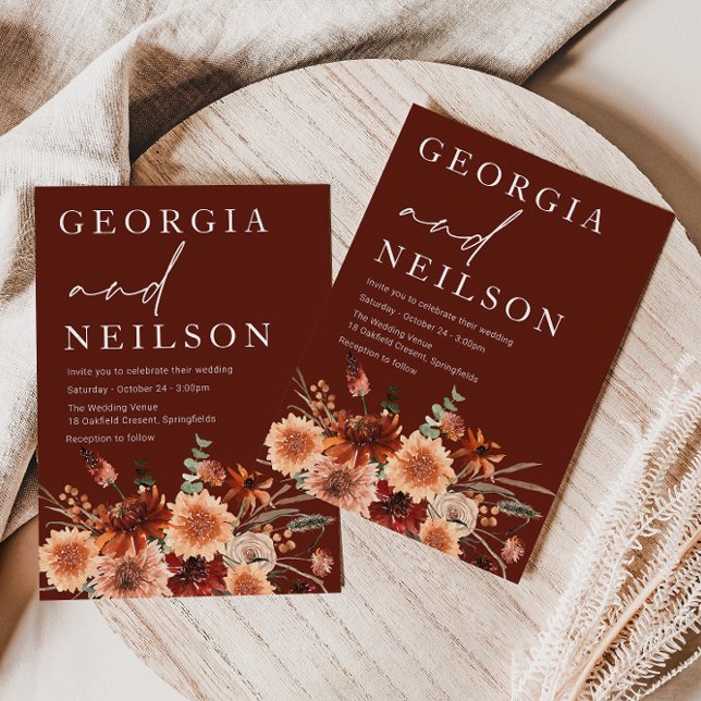 Boho Terracotta Orange & Brown Fall Wedding Invitation (Creator Uploaded)