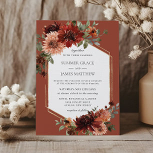 Boho Terracotta Orange Rust Geometric Wedding  Invitation
