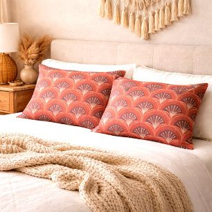 Boho Terracotta Palm Fan Scallop Pattern Pillowcase