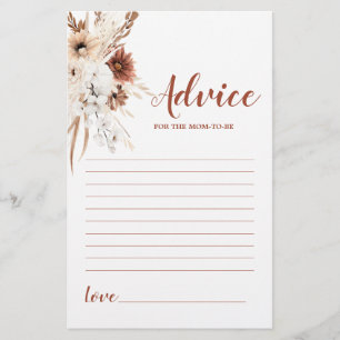Boho Terracotta Pampas Advice for Mom To Be card