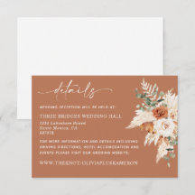 Boho Terracotta Pampas Détails du Mariage Carte LE