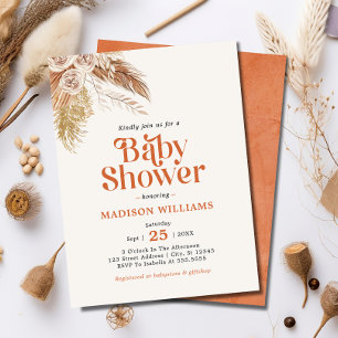 Boho Terracotta Pampas Grass Baby Shower Invitation