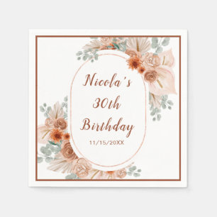 Boho Terracotta Pampas Grass Birthday Napkin
