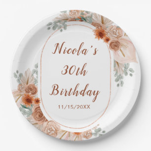 Boho Terracotta Pampas Grass Birthday Paper Plate