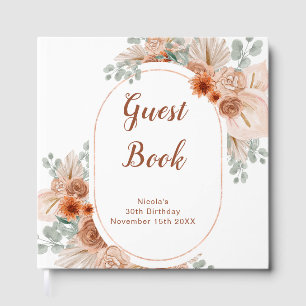 Boho Terracotta Pampas Grass Birthday Party Guest Book