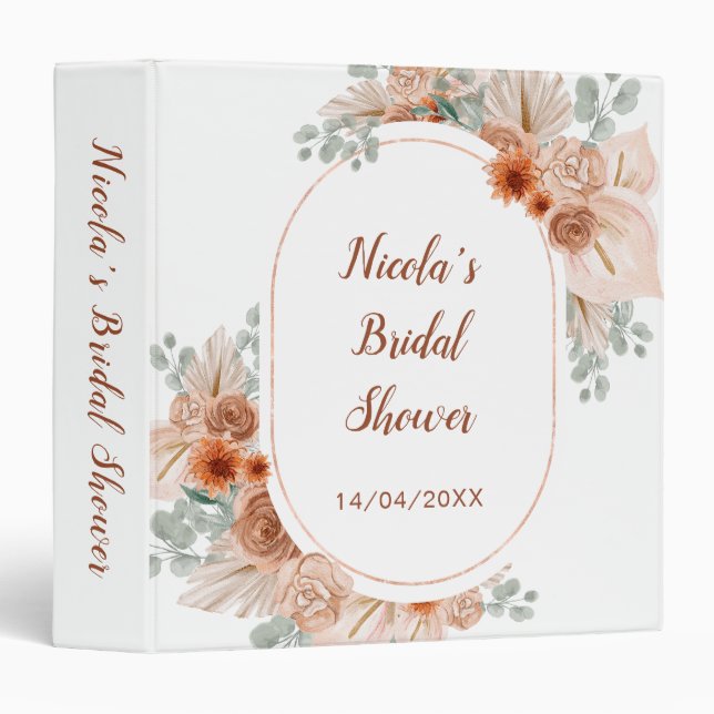 Boho Terracotta Pampas Grass Bridal Shower Binder (Front/Spine)