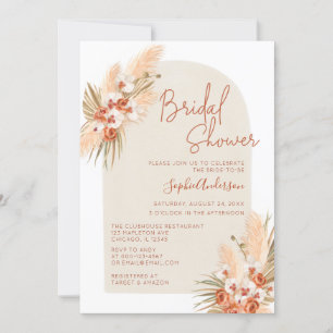 Boho Terracotta Pampas Grass Bridal Shower Invitation