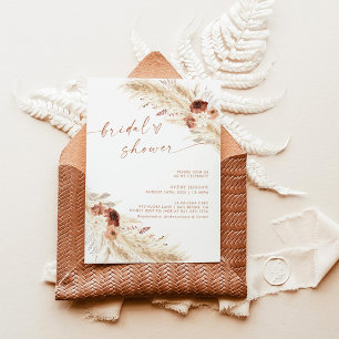 Boho Terracotta Pampas Grass Bridal Shower Invitation