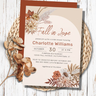 Boho Terracotta Pampas Grass Floral Bridal Shower  Invitation