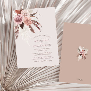 Boho Terracotta Pampas Grass Floral Wedding Invitation
