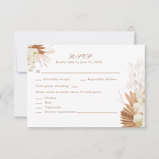 Boho Terracotta Pampas Grass Floral Wedding RSVP  (Devant)