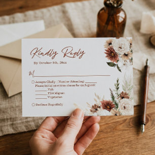 Boho Terracotta Pampas Grass Floral Wedding RSVP Card