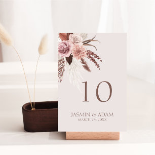 Boho Terracotta Pampas Grass Floral Wedding Table Number