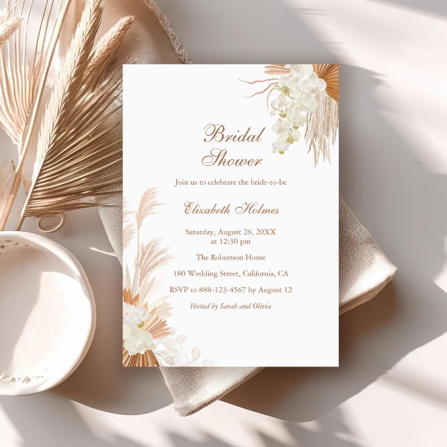 Boho Terracotta Pampas Grass Orchid Bridal Shower Invitation (Boho Terracotta Pampas Grass Orchid Bridal Shower Invitation on a boho wedding table.)