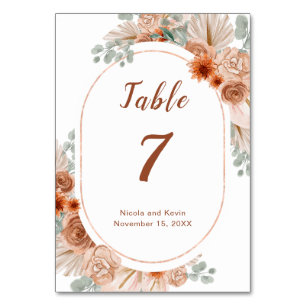 Boho Terracotta Pampas Grass Table Number