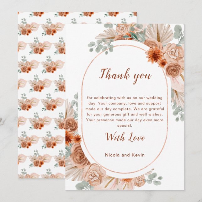 Boho Terracotta Pampas Grass  Thank You Card (Front/Back)