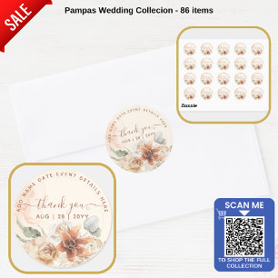 Boho Terracotta Pampas Grass Thank You Favour Clas Classic Round Sticker