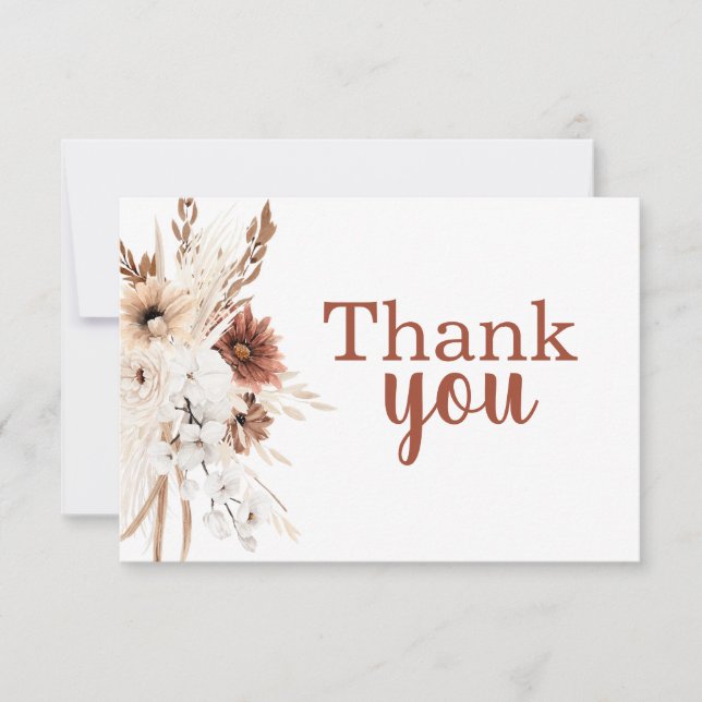 Boho Terracotta Pampas Grass Thank you Note Card (Front)
